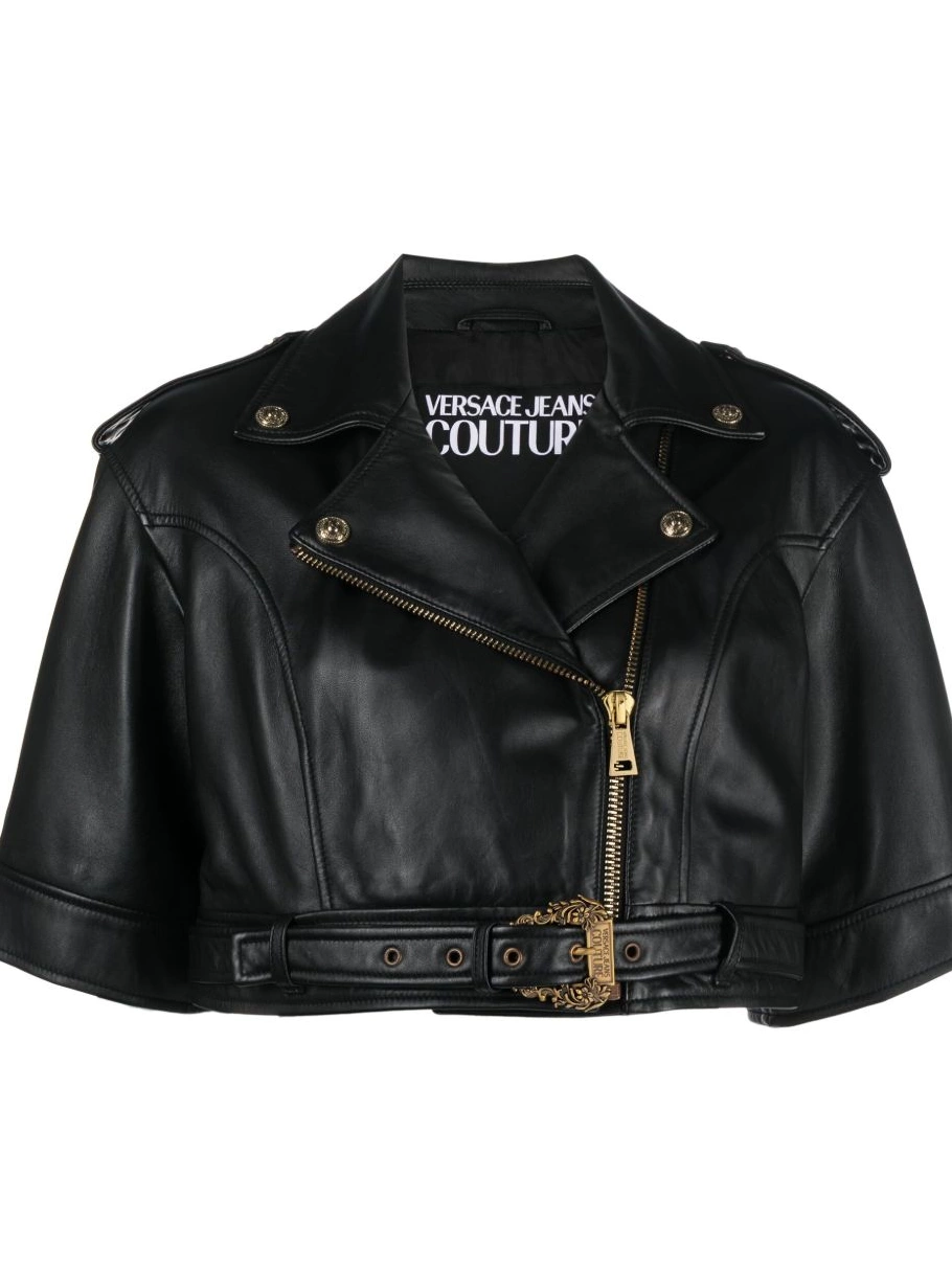 Cheap Versace Women leather cropped Jeans jacket Couture 0812